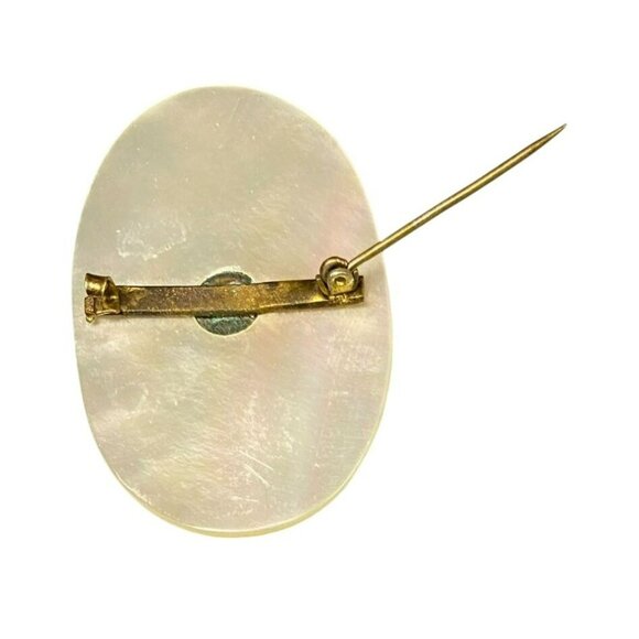 Antique Oval Mother Of Pearl Carved Brooch Pin With Art Deco Design - Picture 4 of 4